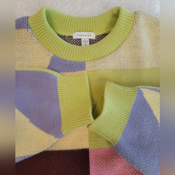 Topshop Size M US 8-10 Color Block Crew Neck Sweater P.P-25      Legenth 20 - Picture 3 of 7